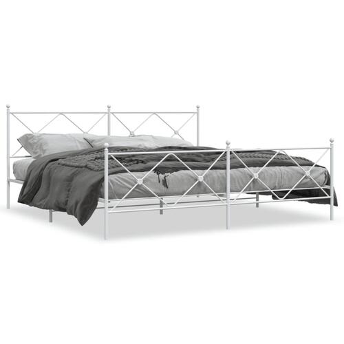 Sengeramme med sengegavl og fodgærde 200x200 cm metal hvid