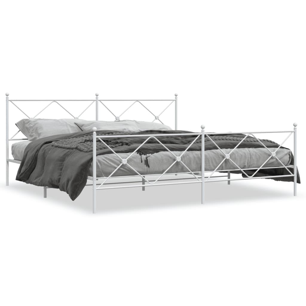 Sengeramme med sengegavl og fodgærde 200x200 cm metal hvid