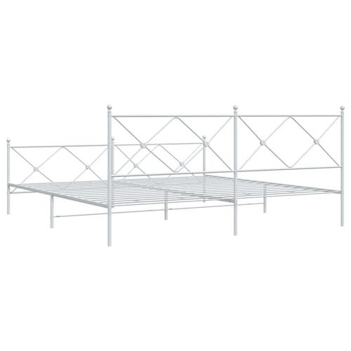 Sengeramme med sengegavl og fodgærde 200x200 cm metal hvid