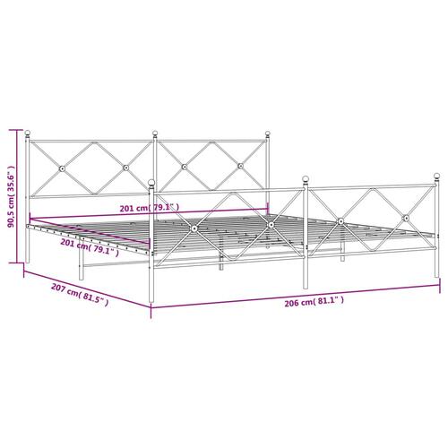 Sengeramme med sengegavl og fodgærde 200x200 cm metal hvid