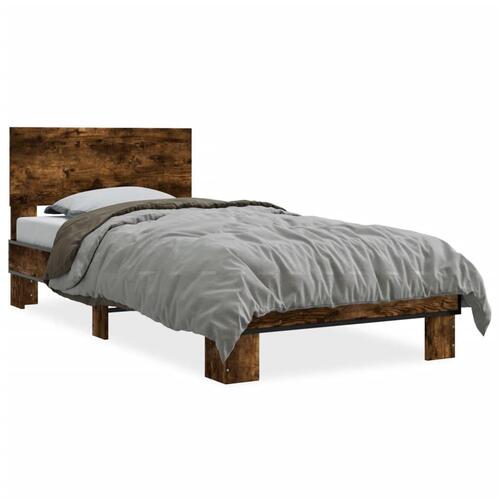 Sengeramme 90x200 cm konstrueret træ og metal røget eg