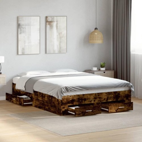 Sengeramme med 4 skuffer 120 x 200 cm - røget egetræ