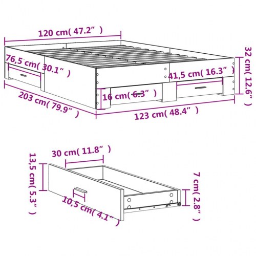 Sengeramme med 4 skuffer 120 x 200 cm - røget egetræ