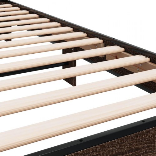 Sengeramme 90x190 cm konstrueret træ og metal brun egetræsfarve