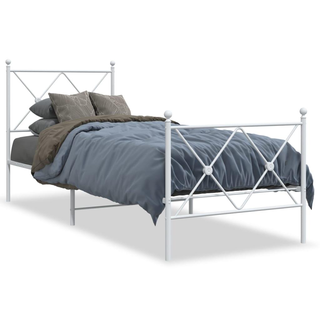 Sengeramme med sengegavl og fodgærde 80x200 cm metal hvid