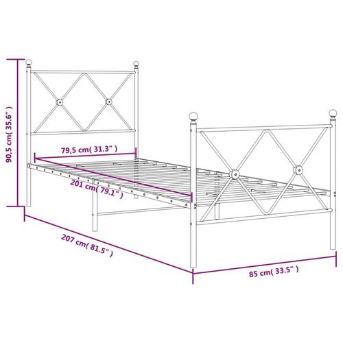 Sengeramme med sengegavl og fodgærde 80x200 cm metal hvid