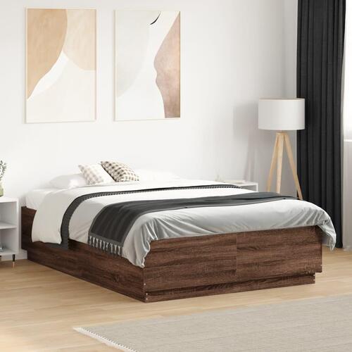 Sengestel 135x190 cm konstrueret træ brun eg