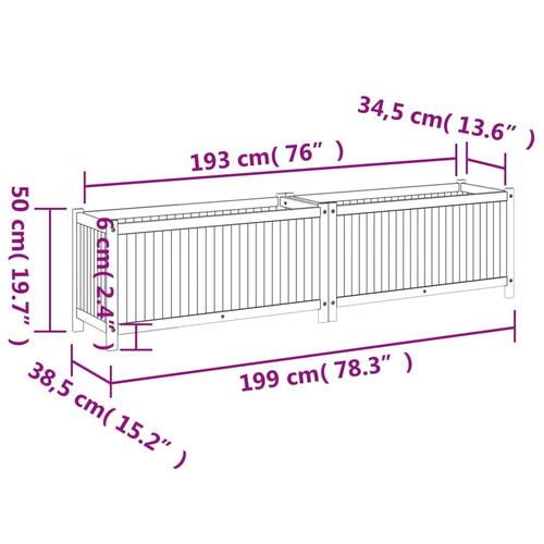 Plantekasse med for 199x38,5x50 cm massivt akacietræ