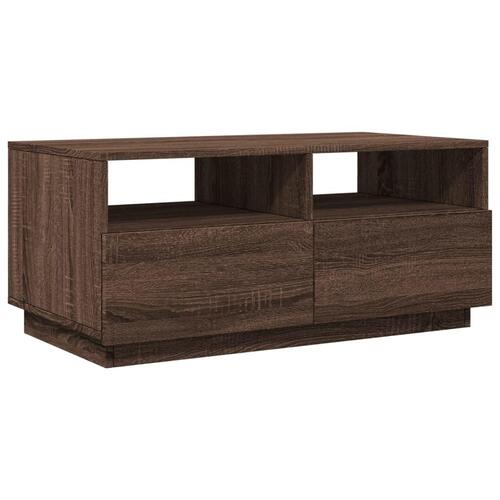 Sofabord med LED-lys 90x49x40 cm brun egetræsfarve