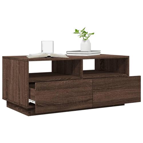 Sofabord med LED-lys 90x49x40 cm brun egetræsfarve