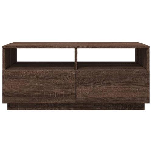 Sofabord med LED-lys 90x49x40 cm brun egetræsfarve