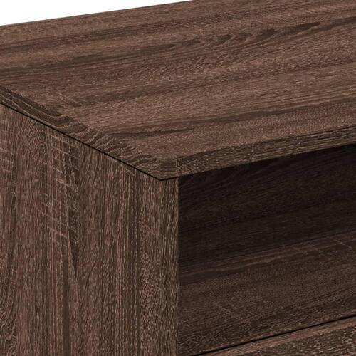 Sofabord med LED-lys 90x49x40 cm brun egetræsfarve
