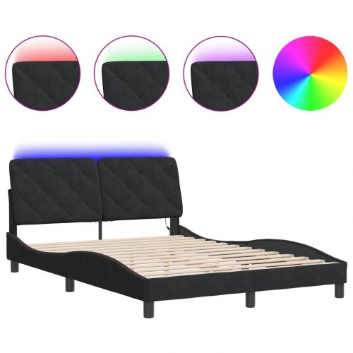 Sengeramme med LED uden madras 120 x 200 cm - sort velour