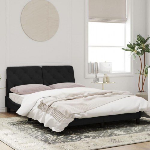 Sengeramme med LED 140 x 190 cm - sort velour