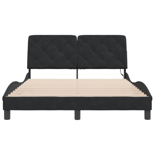 Sengeramme med LED 140 x 190 cm - sort velour