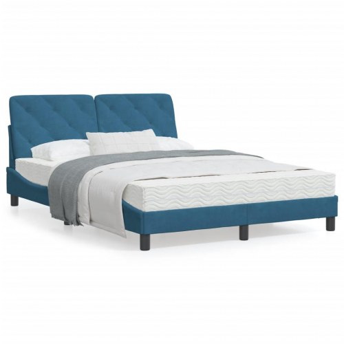 Sengeramme med LED 140 x 190 cm - blå velour