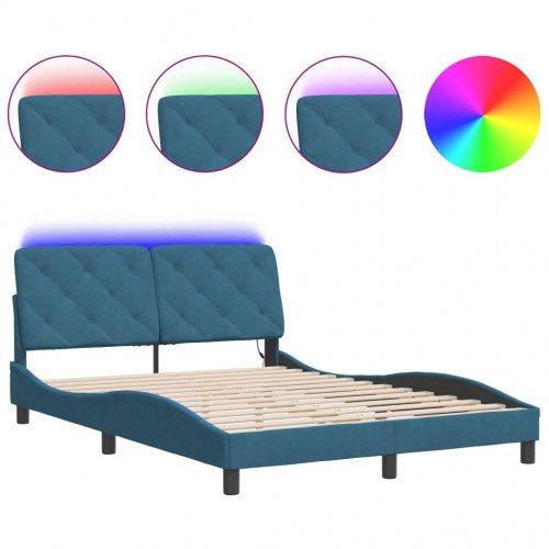 Sengeramme med LED 140 x 190 cm - blå velour