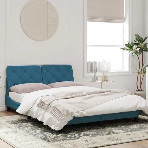 Sengeramme med LED 140 x 190 cm - blå velour