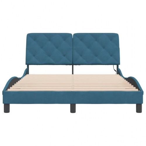 Sengeramme med LED 140 x 190 cm - blå velour