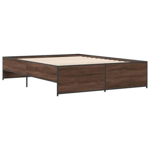 Sengestel 140x200 cm konstrueret træ og metal brun egetræ