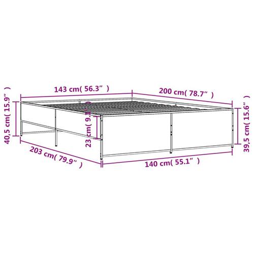 Sengestel 140x200 cm konstrueret træ og metal brun egetræ