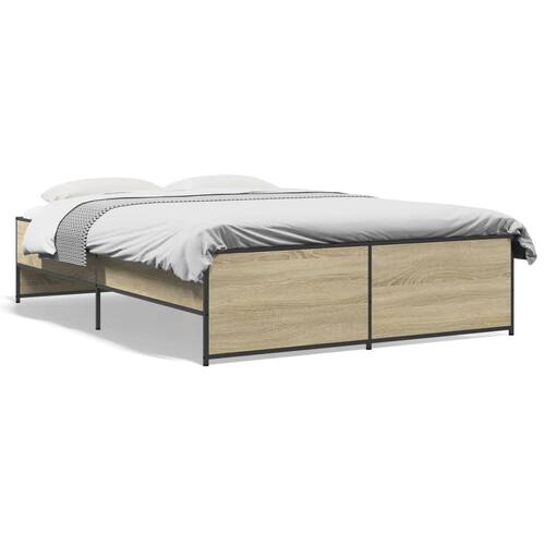 Sengestel 140x190 cm konstrueret træ og metal sonoma-eg