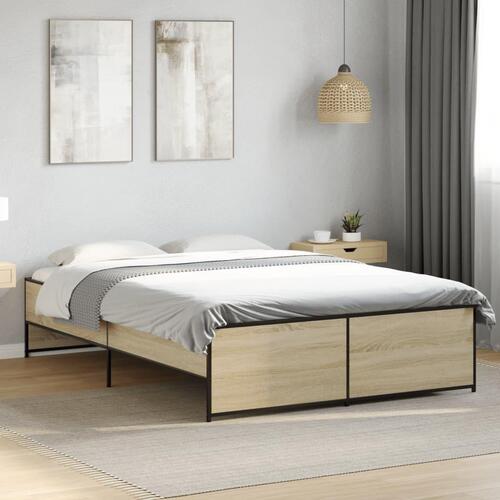 Sengestel 140x190 cm konstrueret træ og metal sonoma-eg