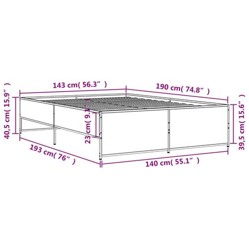 Sengestel 140x190 cm konstrueret træ og metal sonoma-eg