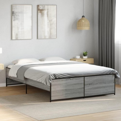 Sengestel 140 x 190 cm i konstrueret træ og metal - grå sonoma-eg