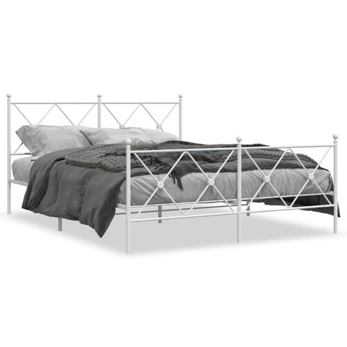 Sengeramme med sengegavl og fodgærde 150x200 cm metal hvid