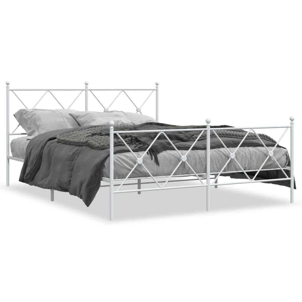 Sengeramme med sengegavl og fodgærde 150x200 cm metal hvid