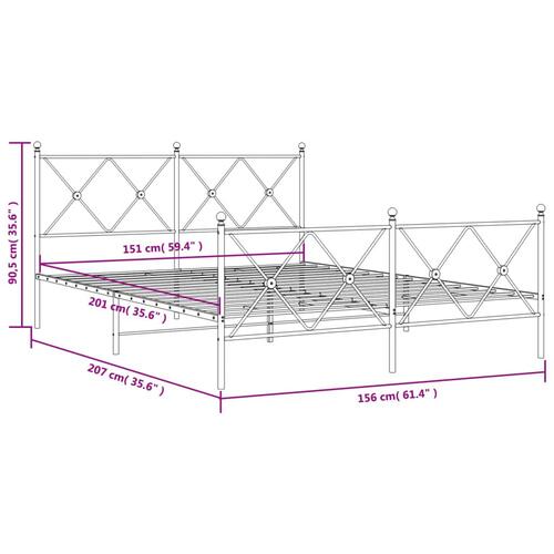 Sengeramme med sengegavl og fodgærde 150x200 cm metal hvid