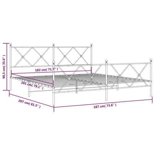 Sengeramme med sengegavl og fodgærde 180x200 cm metal hvid