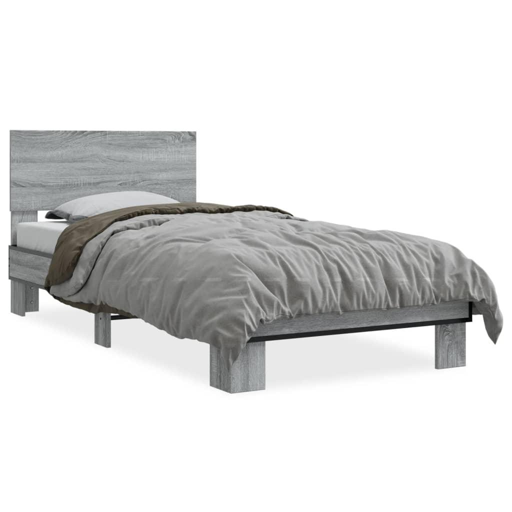 Sengeramme 100x200 cm konstrueret træ og metal grå sonoma-eg