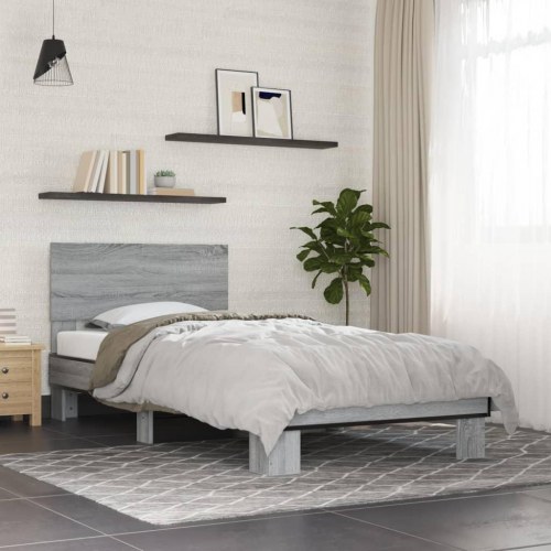 Sengeramme 100x200 cm konstrueret træ og metal grå sonoma-eg