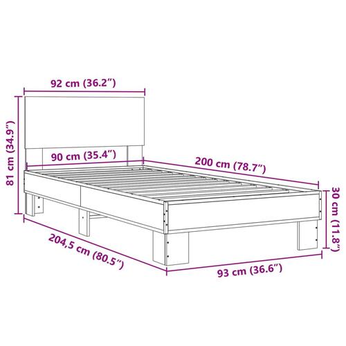 Sengeramme 90x200 cm konstrueret træ og metal sort