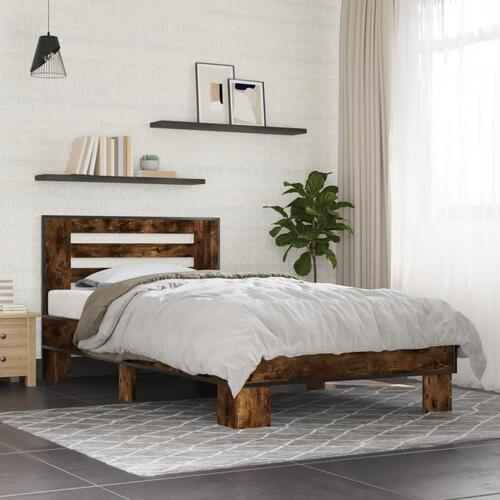 Sengeramme 75x190 cm konstrueret træ og metal røget eg