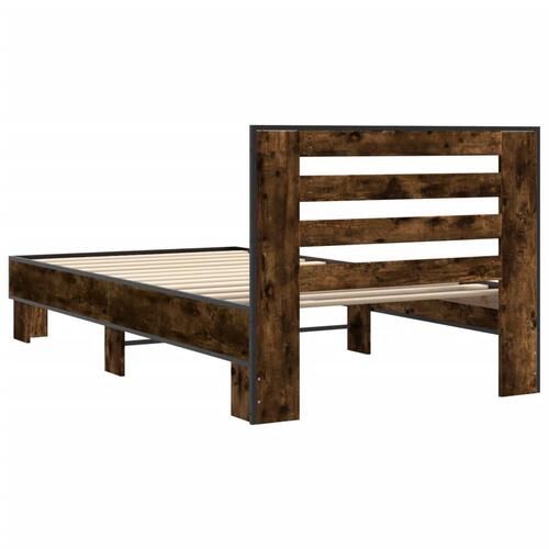Sengeramme 75x190 cm konstrueret træ og metal røget eg