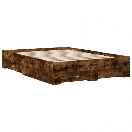 Sengeramme med 4 skuffer 140 x 190 cm - røget egetræ