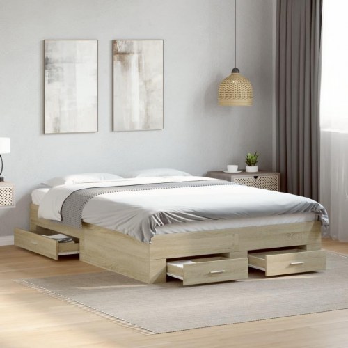 Sengeramme med skuffer 140 x 190 cm - sonoma-eg
