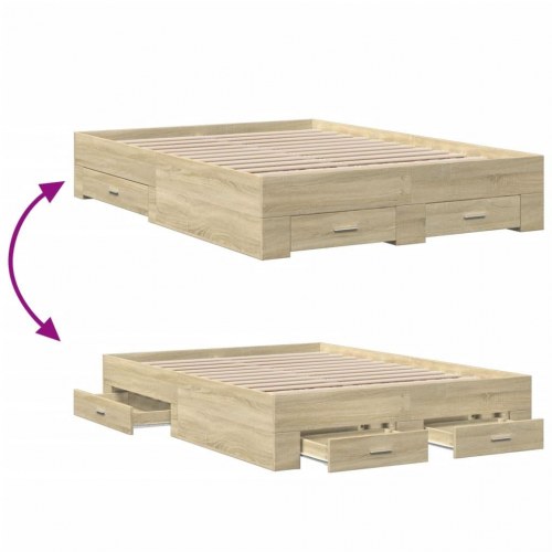 Sengeramme med skuffer 140 x 190 cm - sonoma-eg