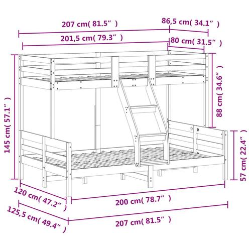 Køjeseng 80x200/120x200 cm massivt fyrretræ gyldenbrun