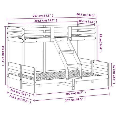 Køjeseng 80x200/140x200 cm massivt fyrretræ hvid