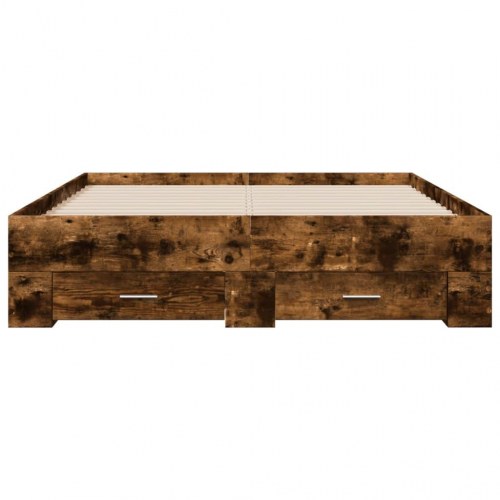Sengeramme med 4 skuffer 135 x 190 cm - røget eg