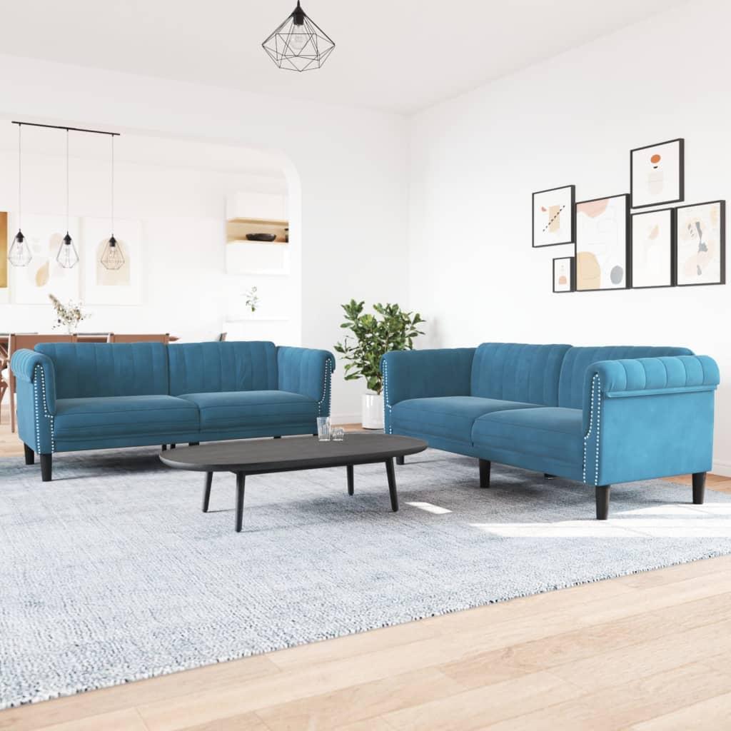 2 personers sofa velour blå