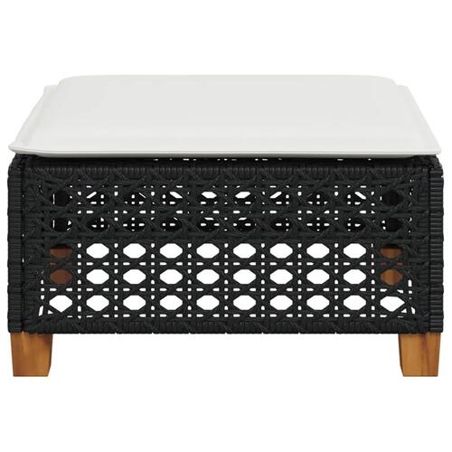 Haveskammel med hynde 63,5x56x32 cm polyrattan sort