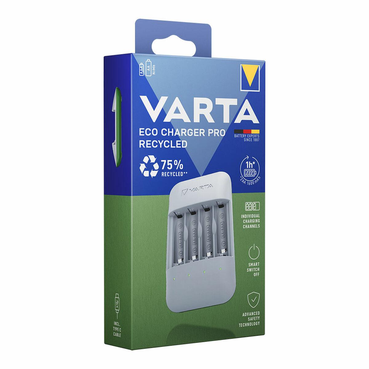 Varta Eco Charger Pro Recycled batterioplader - 4 batterier, EU-stik, hvid