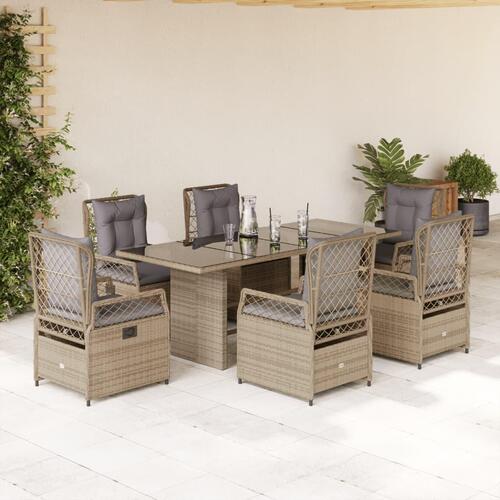 Spisebordssæt til haven 7 dele med hynder polyrattan beige