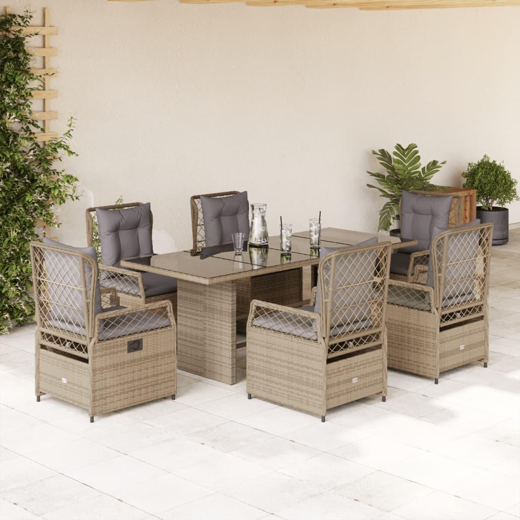 Spisebordssæt til haven 7 dele med hynder polyrattan beige
