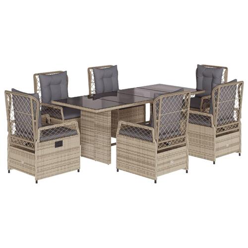 Spisebordssæt til haven 7 dele med hynder polyrattan beige